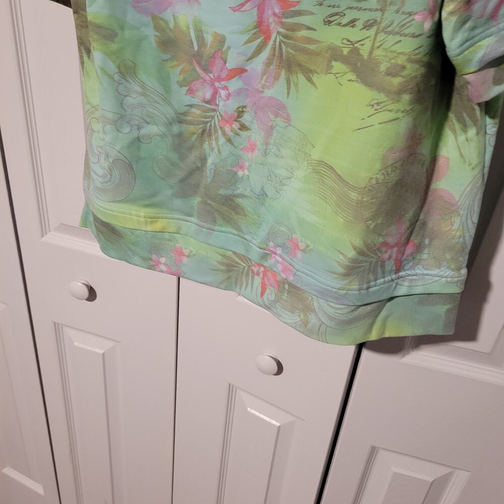 Y2K Green Tea Hoodie Jacket Beaded Drawstring Floral XL Athletic Wear Shortsle - Picture 6 of 12